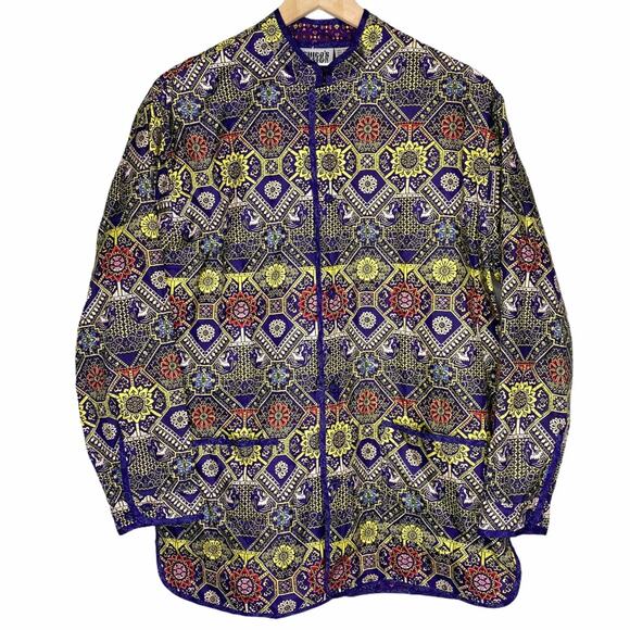 Vintage Chico’s Silk Oriental Print Jacket Blouse Medium Boho Bohemian - Picture 1 of 6